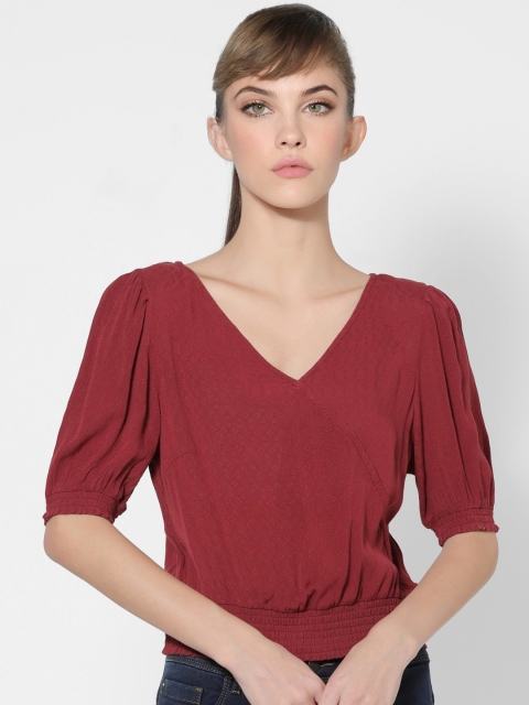 

ONLY Maroon Puff Sleeve Wrap Top