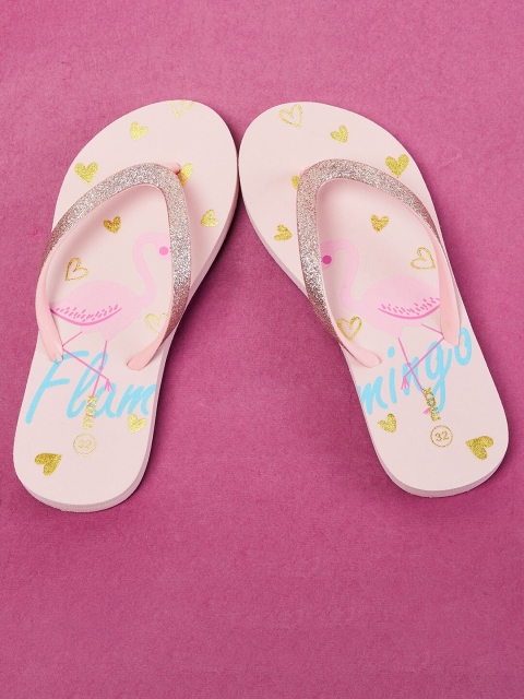 

max Girls Pink & Gold-Toned Printed Thong Flip-Flops