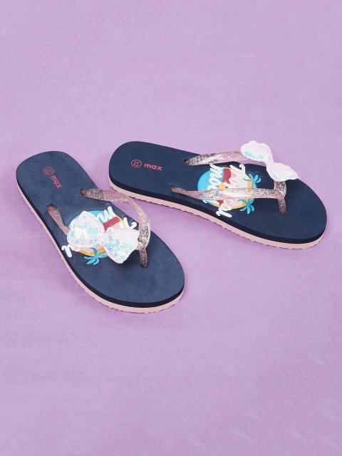 

max Girls Pink & Navy Blue Embellished Thong Flip-Flops