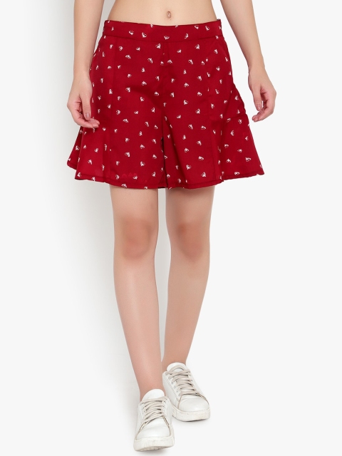 

Meee Women Maroon Printed Loose Fit Regular Shorts