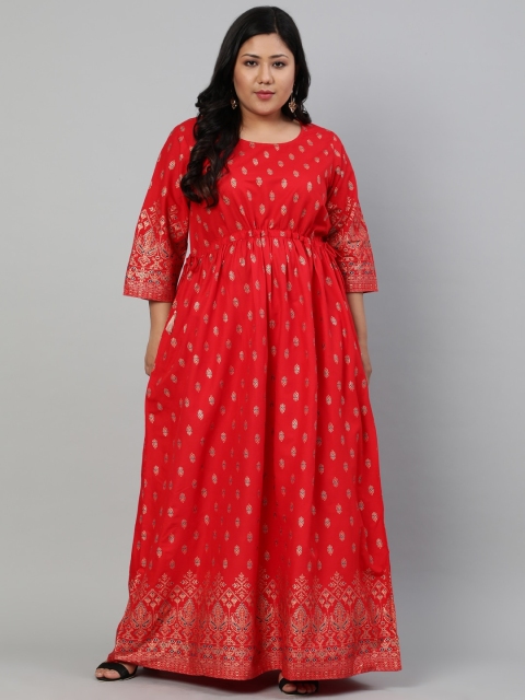 

Nayo Plus Size Red & Gold Ethnic Motifs Ethnic Maxi Dress