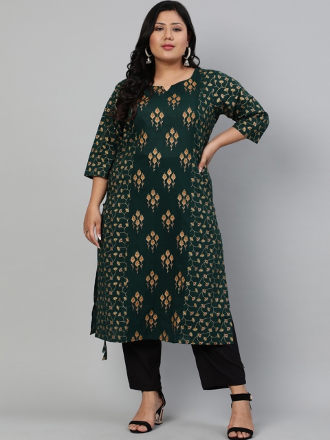 

Nayo Plus Size Women Green & Gold Floral Printed Kurta