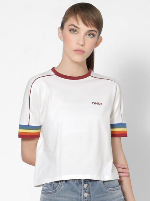 

ONLY Women White Solid T-shirt
