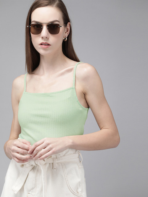 

ONLY Women Blue Solid Ribbed T-shirt