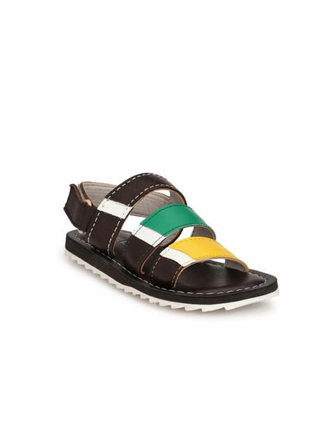 

TUSKEY Boys Brown & Green Colourblocked Genuine Leather Comfort Sandals
