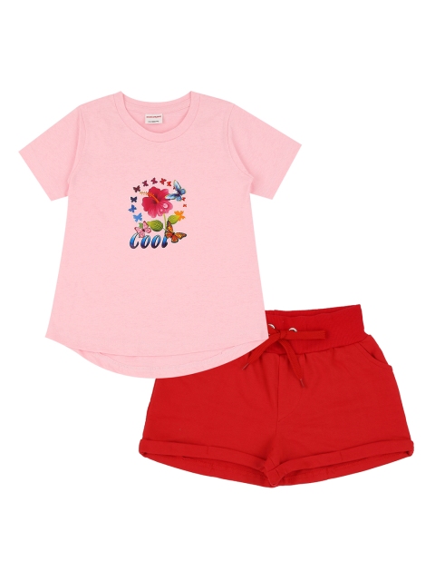 

RAINE AND JAINE Girls Pink & Red Printed T-shirt with Shorts