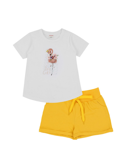 

RAINE AND JAINE Girls White & Yellow Printed T-shirt with Shorts