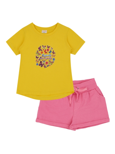 

RAINE AND JAINE Girls Yellow & Pink Printed T-shirt with Shorts