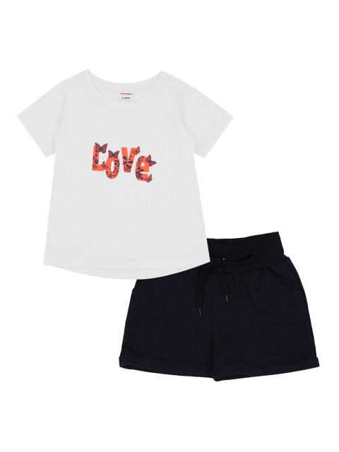 

RAINE AND JAINE Girls White & Navy Blue Printed T-shirt with Shorts