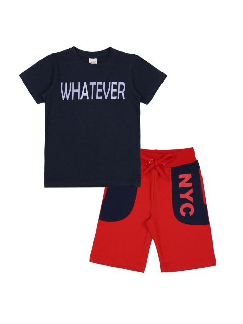 

RAINE AND JAINE Boys Red & Navy Blue Printed T-shirt with Shorts