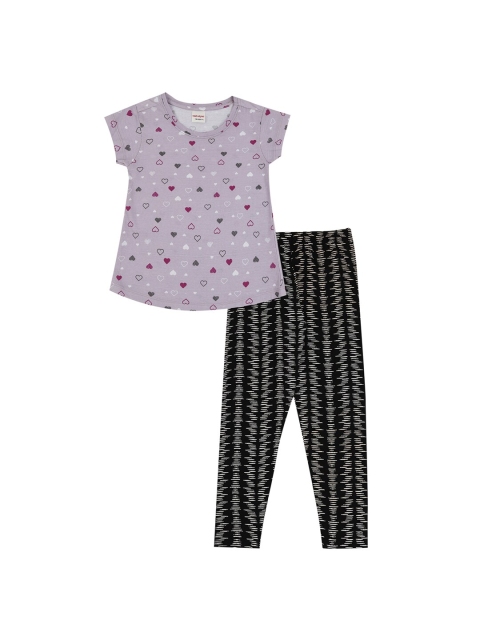 

RAINE AND JAINE Girls Black & Lavender Printed T-shirt with Leggings