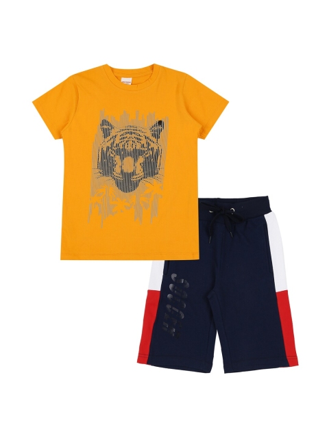 

RAINE AND JAINE Boys Yellow & Navy Blue Printed T-shirt with Shorts