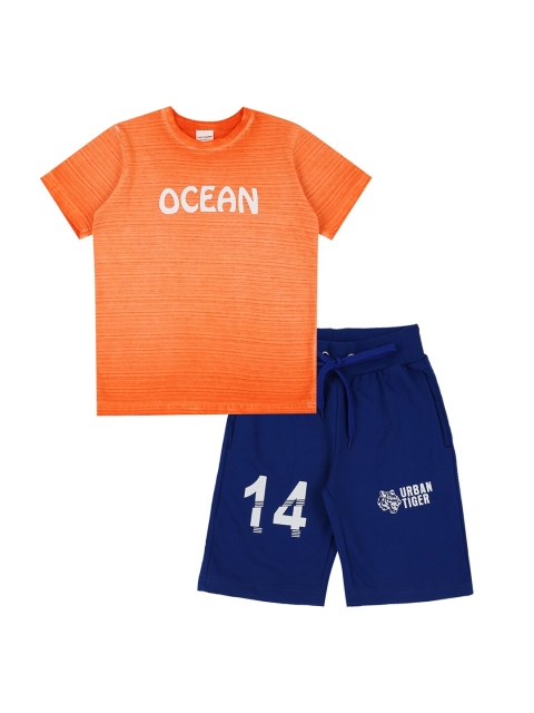 

RAINE AND JAINE Boys Orange & Blue Printed T-shirt with Shorts
