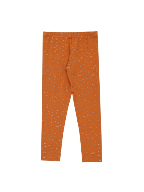 

RAINE AND JAINE Girls Tan Brown Foil Printed Ankle-length Leggings
