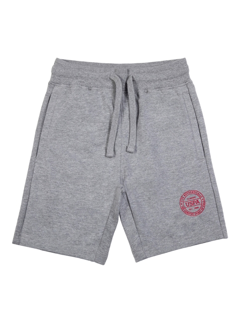 

U.S. Polo Assn. Kids Boys Grey Melange Cotton Solid Lounge Shorts
