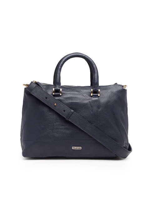 

BEAVER Navy Blue Solid Leather Handheld Bag
