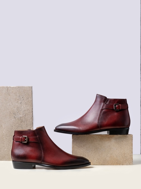 

Saint G Men Burgundy Solid Leather Mid-Top Boots