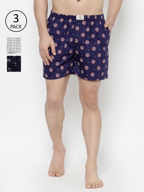 

cape canary Men Pack Of 3 Navy Blue Printed Boxers