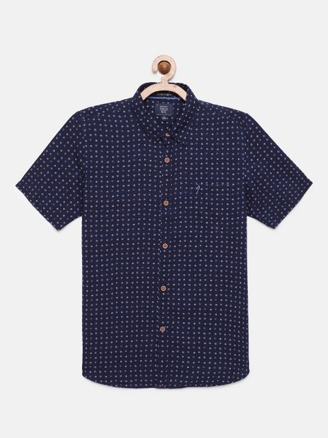 

Indian Terrain Boys Navy Blue Printed Pure Cotton Casual Shirt