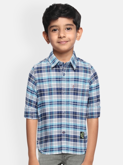 

Indian Terrain Boys Blue Tartan Checked Pure Cotton Casual Shirt
