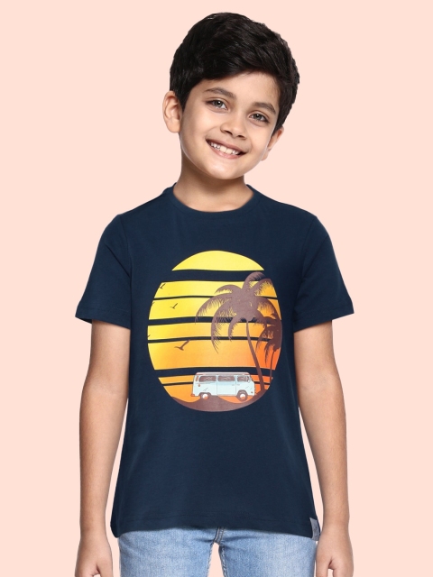 

Indian Terrain Boys Navy Blue Printed Pure Cotton T-shirt