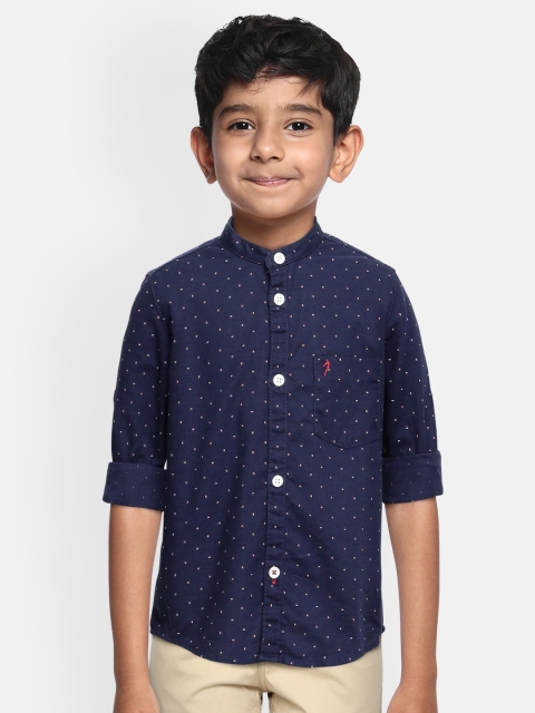 

Indian Terrain Boys Navy Blue Self Design Pure Cotton Casual Shirt