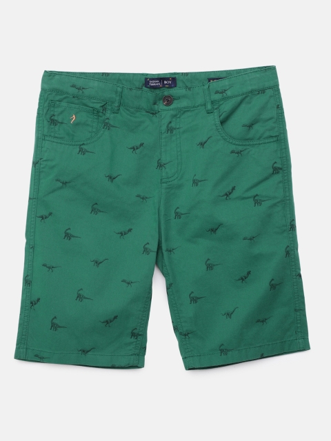 

Indian Terrain Boys Green Animal Printed Pure Cotton Regular Fit Shorts