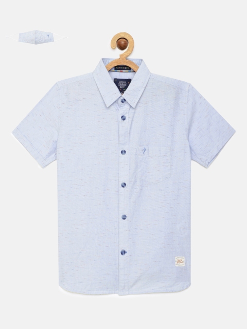 

Indian Terrain Boys Blue Self Design Pure Cotton Casual Shirt