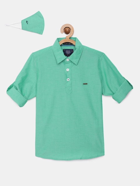

Indian Terrain Boys Sea Green Pure Cotton Casual Shirt with Face Mask