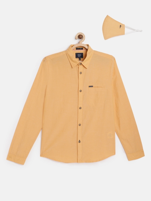 

Indian Terrain Boys Orange Pure Cotton Casual Shirt With Mask