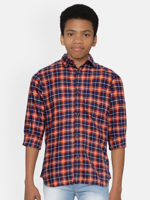 

Indian Terrain Boys Red & Blue Checked Pure Cotton Casual Shirt
