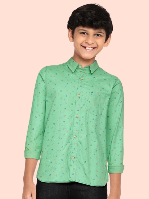 

Indian Terrain Boys Green Printed Regular Fit Pure Cotton Casual Shirt