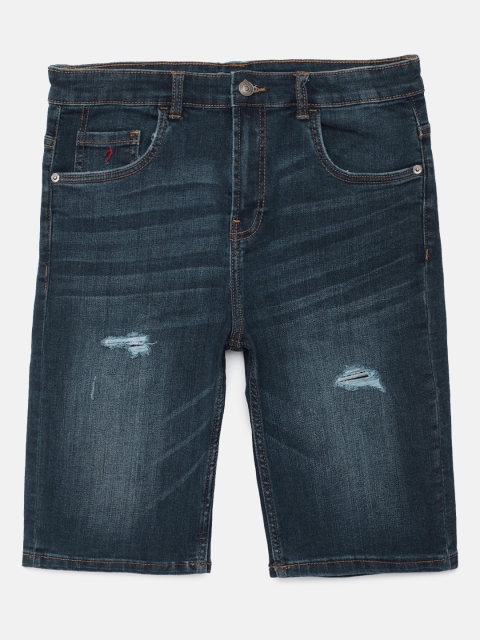 

Indian Terrain Boys Blue Mid-Rise Distressed Denim Shorts