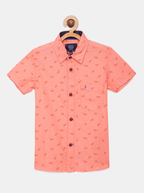 

Indian Terrain Boys Peach Coloured Printed Pure Cotton Casual Shirt