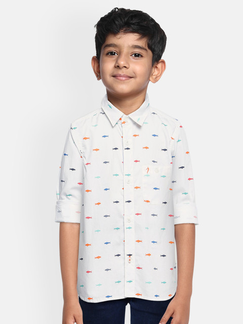 

Indian Terrain Boys White Printed Regular Fit Pure Cotton Casual Shirt