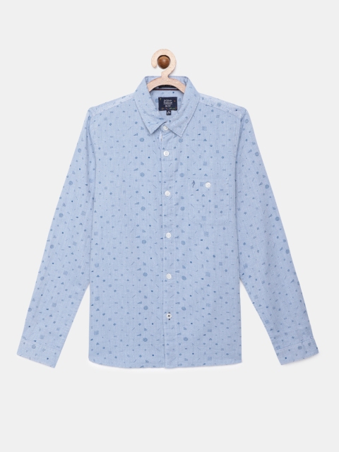 

Indian Terrain Boys Blue Printed Pure Cotton Casual Shirt