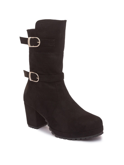 

Sole To Soul Women Black Solid Heeled Boots