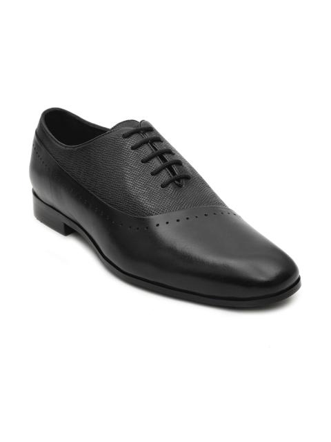 

ROSSO BRUNELLO Men Black Solid Leather Formal Oxfords