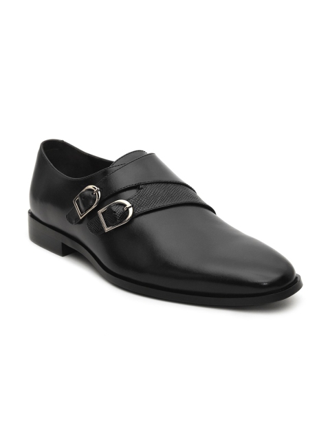 

ROSSO BRUNELLO Men Black Solid Leather Formal Monks