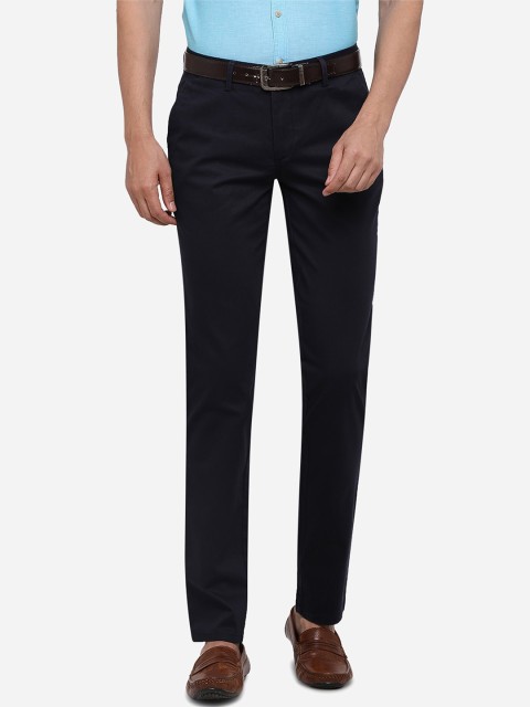 

JADE BLUE Men Navy Blue Slim Fit Solid Cotton Formal Trousers