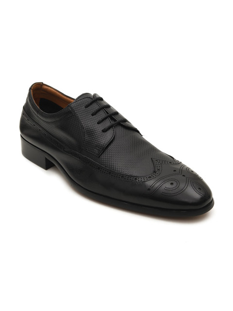 

ROSSO BRUNELLO Men Black Perforations Leather Derbys Casual Shoes