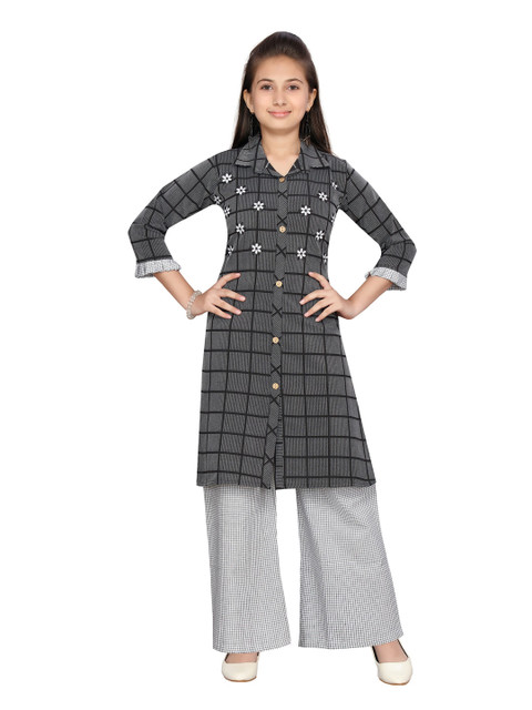 

Aarika Girls Black Self Design Kurti with Palazzos