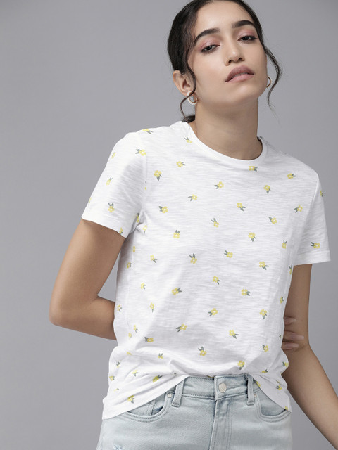 

ONLY Women White Floral Printed Organic Cotton T-shirt