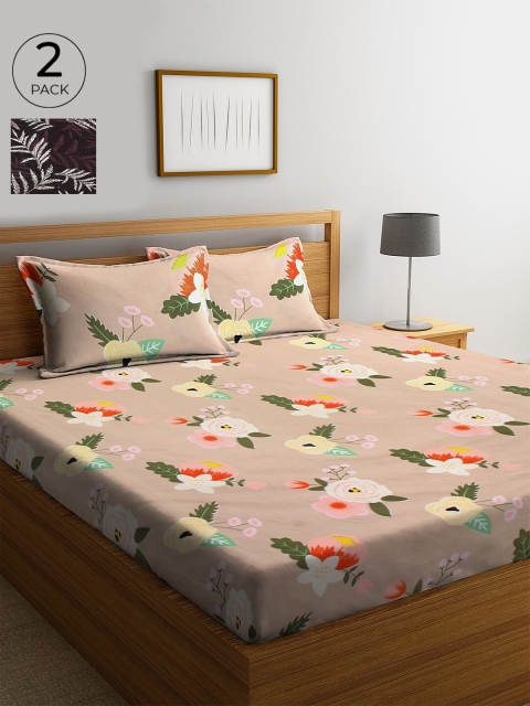 

KLOTTHE Multicoloured Floral 210 TC Cotton 2 King Bedsheet with 4 Pillow Covers, Multi