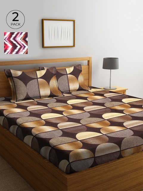 

KLOTTHE Brown & Pink Geometric 210 TC Cotton 2 King Bedsheet with 4 Pillow Covers