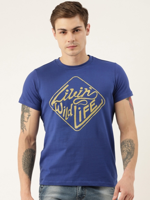

QUANCIOUS Men Blue Printed Round Neck Organic Cotton Sustainable T-shirt