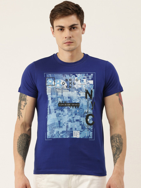

QUANCIOUS Men Blue Graphic Printed Organic Cotton Round Neck Sustainable T-shirt