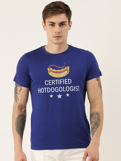 

QUANCIOUS Men Blue Printed Organic Cotton Round Neck Sustainable T-shirt
