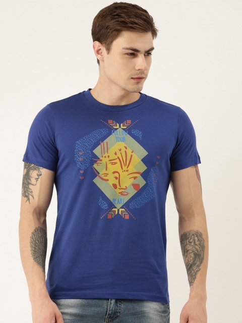 

QUANCIOUS Men Blue Colourblocked Round Neck Organic Cotton Sustainable T-shirt