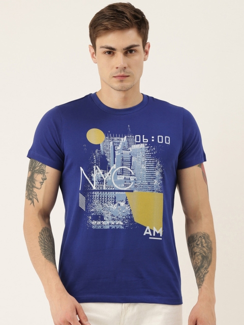 

QUANCIOUS Men Blue Printed Round Neck Organic Cotton Sustainable T-shirt